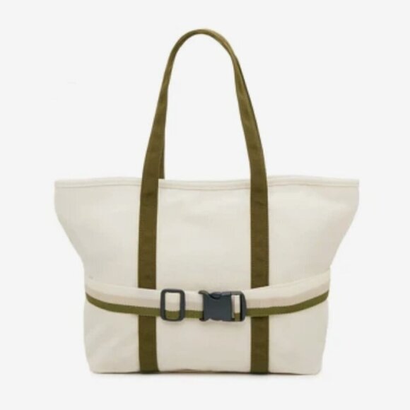 NWT DSW Exclusive Ivory Green Canvas Tote Bag with Travel Strap - Picture 3 of 11